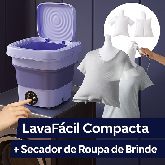 LavaFácil Compacta – Mini Máquina de Lavar Portátil + Secador de Roupa de Brinde