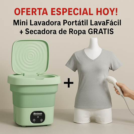 🧺 LavaFácil Compacta – Mini Máquina de Lavar Portátil + 🎁 Secador de Roupa Grátis