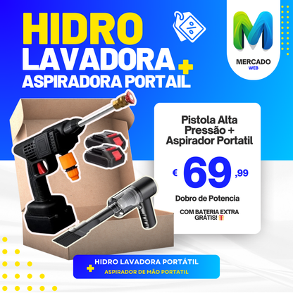 Combo Aspiradora Portatil + 🚿 Hidro Lavadora + Bateria Extra Gratis! 🎁